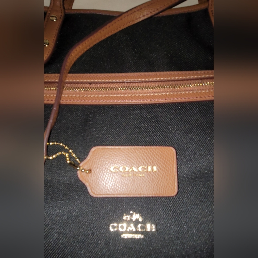 Coach Black Tote with Brown Trim - Picture 3 of 10